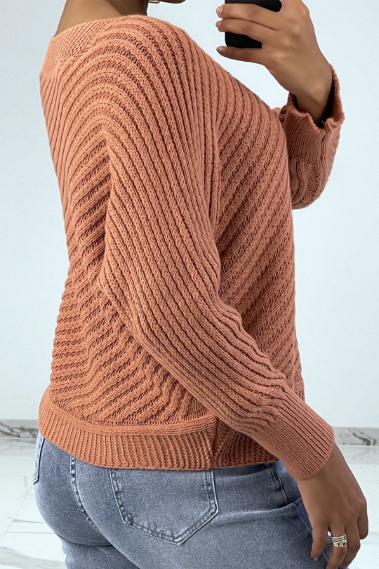 Pull blanc en maille rayée et manches chauve-souris Pull blanc en maille rayée et manches chauve-souris