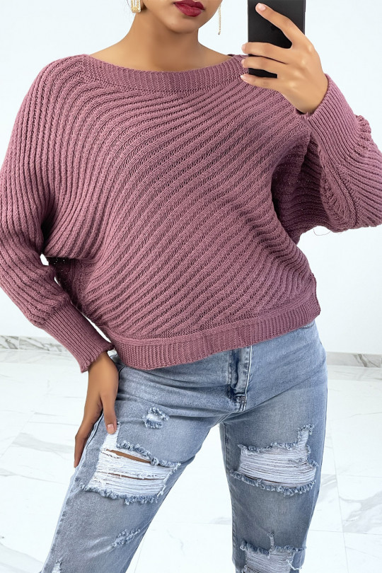 Fuchsia striped knit sweater with batwing sleeves - 1