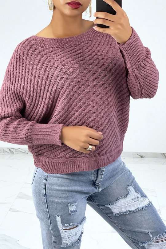 Fuchsia striped knit sweater with batwing sleeves - 2