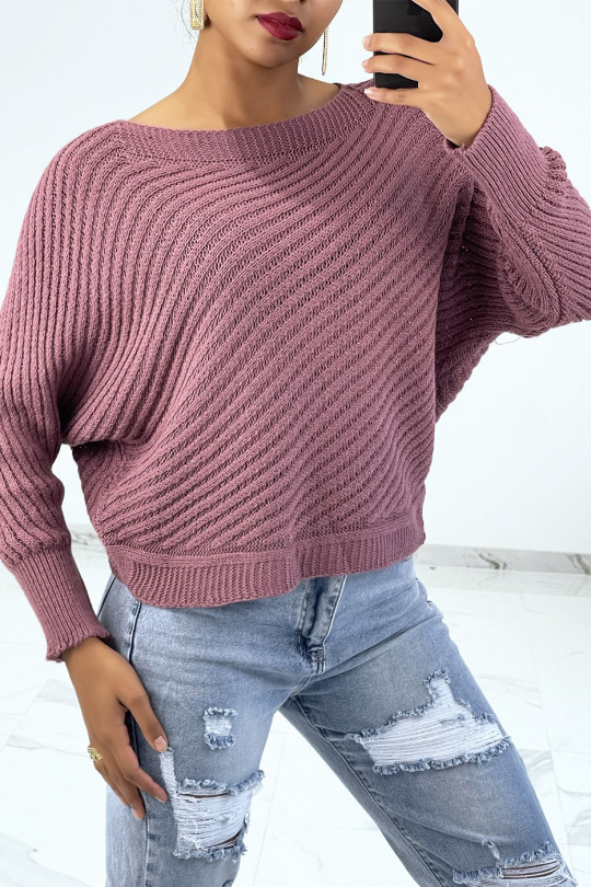 Fuchsia striped knit sweater with batwing sleeves - 3