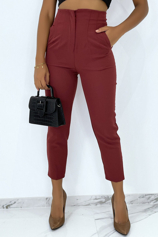 Very chic tailored-style burgundy pleated trousers - 1