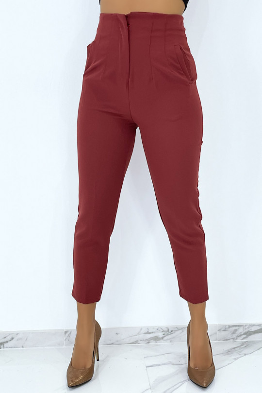 Very chic tailored-style burgundy pleated trousers - 2