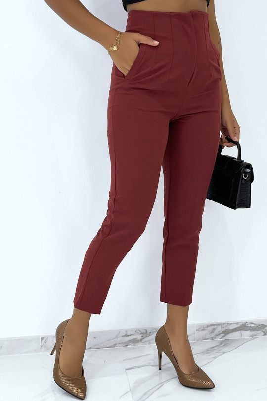 Very chic tailored-style burgundy pleated trousers - 3