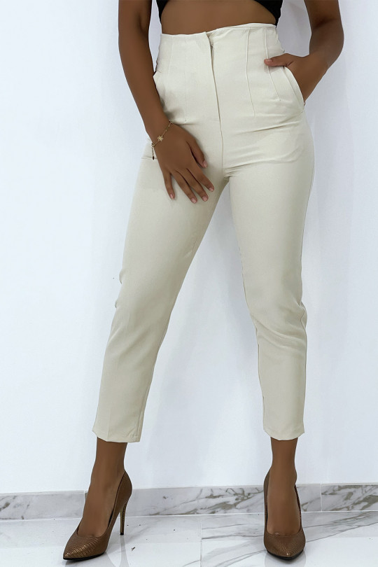 Very chic tailored-style beige pleated pants - 4