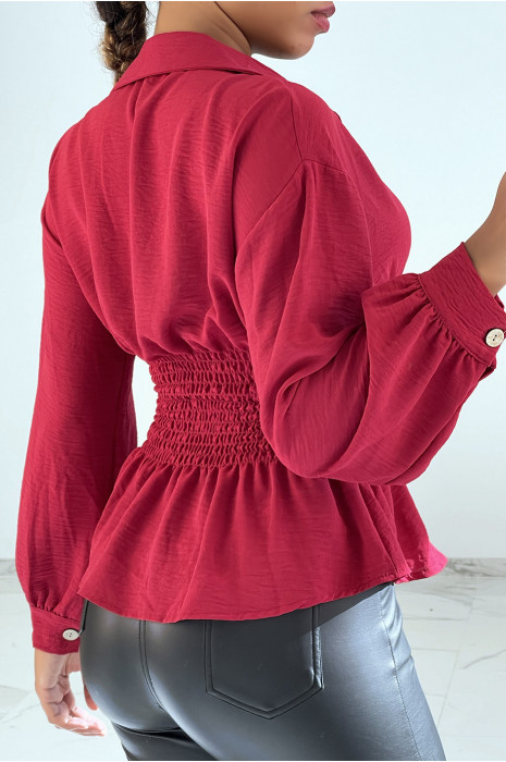 Haut fluide rouge cintré à la taille effet bouffant style bohème chic - 3