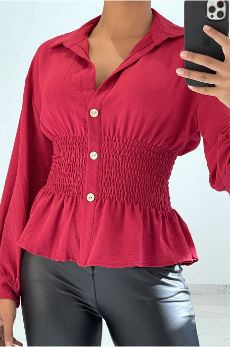 Haut fluide rouge cintré à la taille effet bouffant style bohème chic - 4