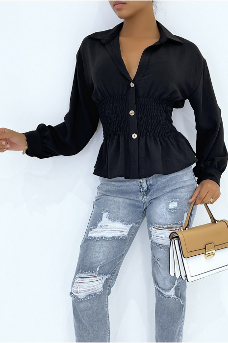 Haut fluide noir cintré à la taille effet bouffant style bohème chic - 2