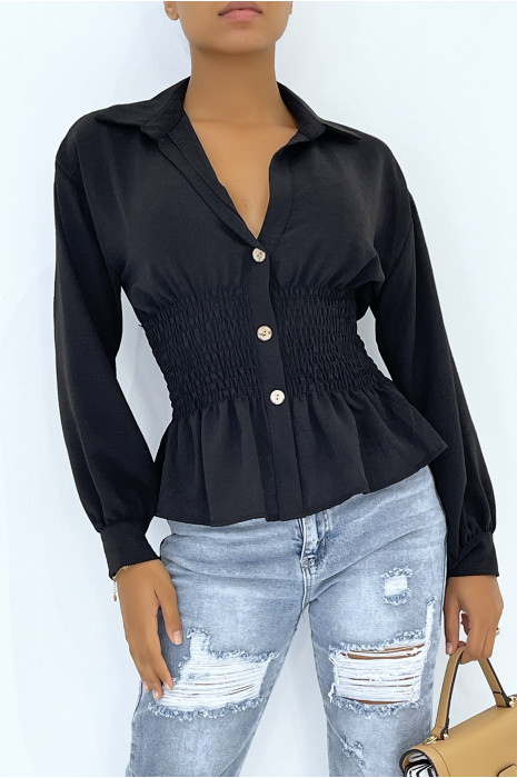 Haut fluide noir cintré à la taille effet bouffant style bohème chic - 3