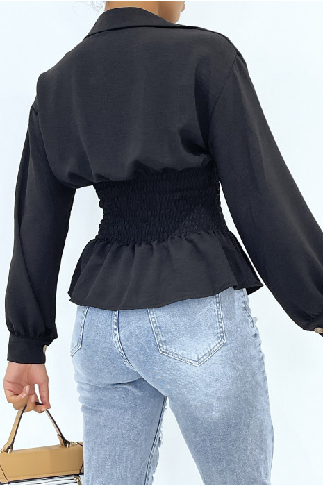 Haut fluide noir cintré à la taille effet bouffant style bohème chic - 4