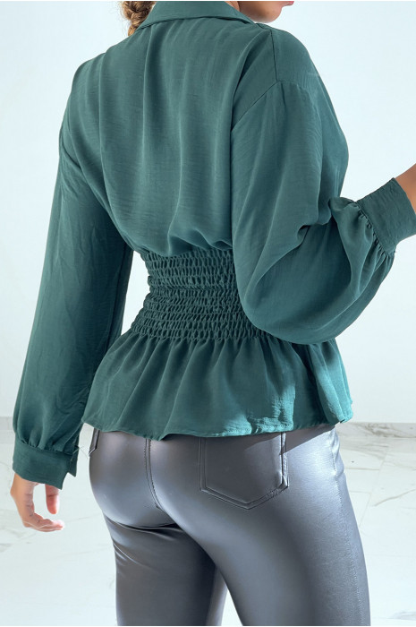 Groene soepelvallende top in de taille met een gezwollen effect in een bohemian chique stijl - 4