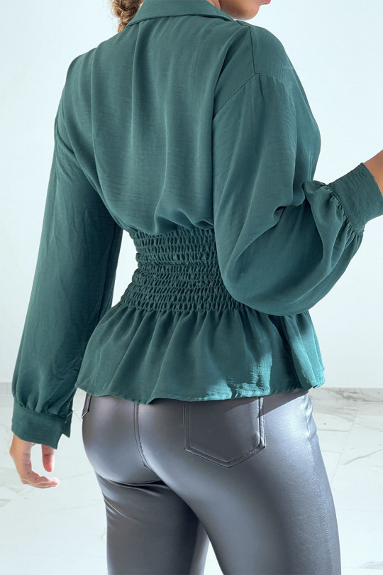 Green fluid top fitted at the waist with a puffy effect in a bohemian chic style - 4