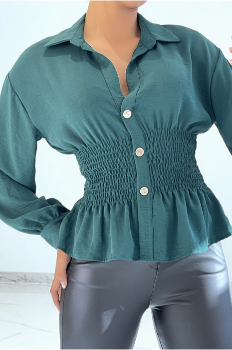 Green fluid top fitted at the waist with a puffy effect in a bohemian chic style - 3