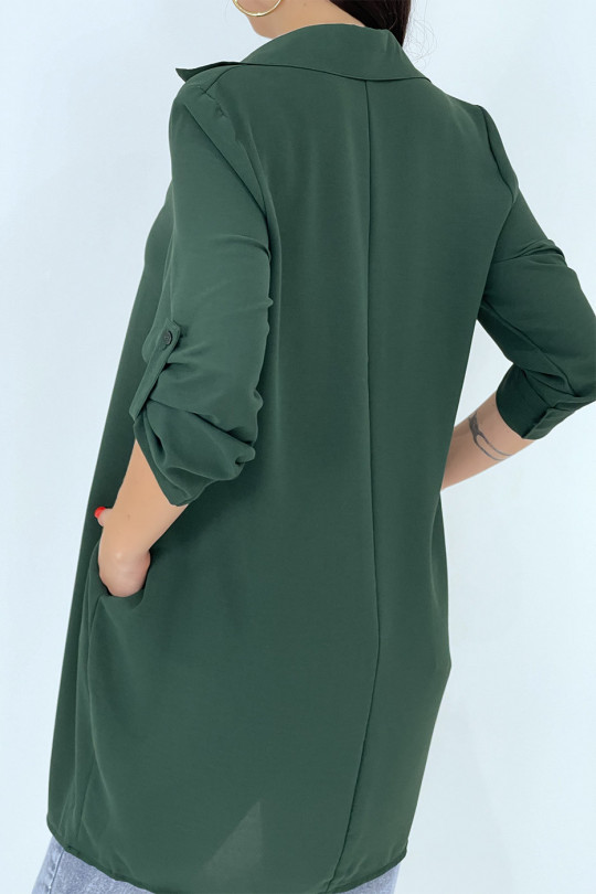 Tunique vert style chemisier avec poches - 5