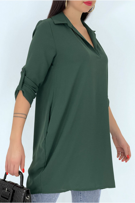Tunique vert style chemisier avec poches - 2