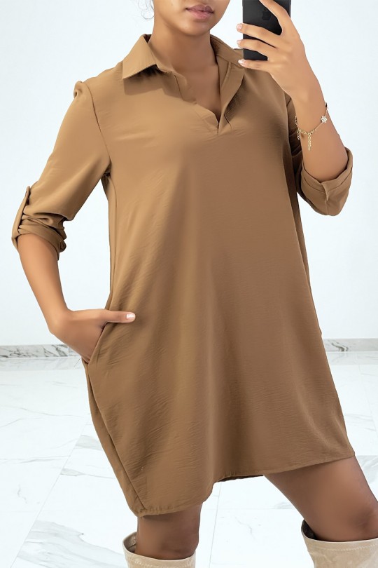 Camel blouse style tunic with pockets - 1