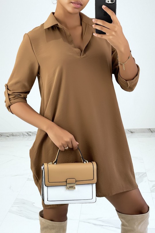 Camel blouse style tunic with pockets - 2
