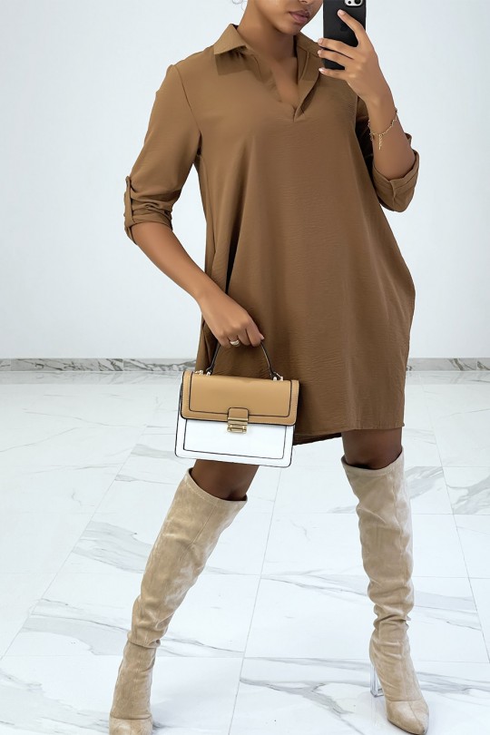 Camel blouse style tunic with pockets - 3