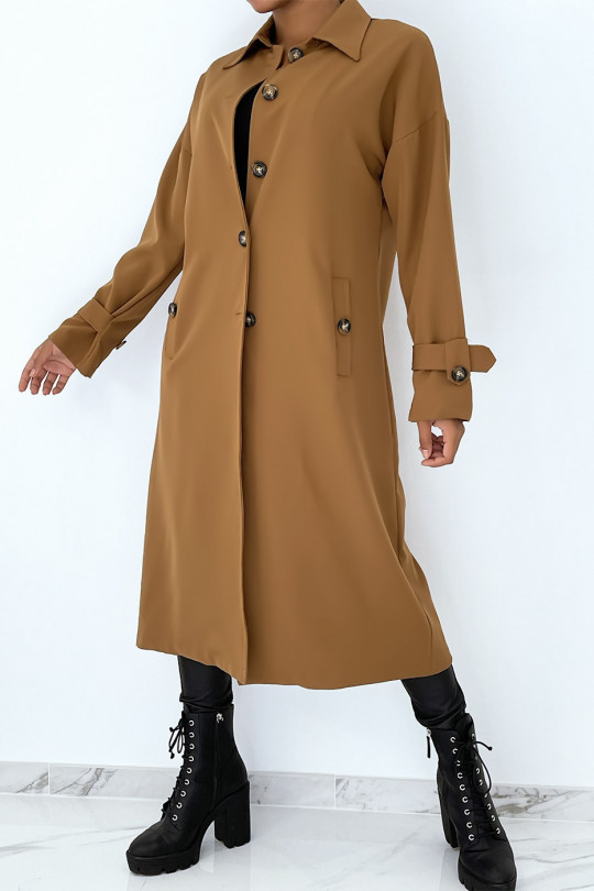 Long super trendy camel trench coat with “California” inscription - 3