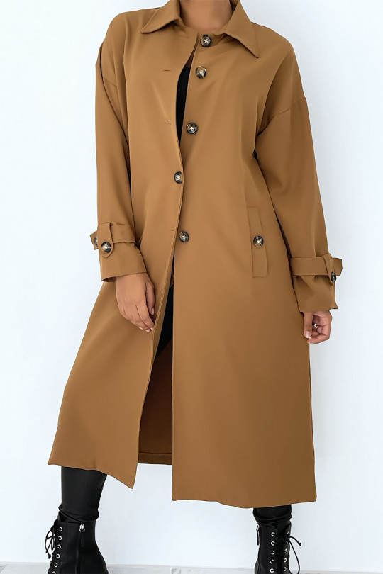 Long super trendy camel trench coat with “California” inscription - 4