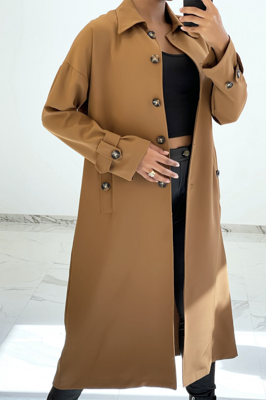 Long super trendy camel trench coat with “California” inscription - 5