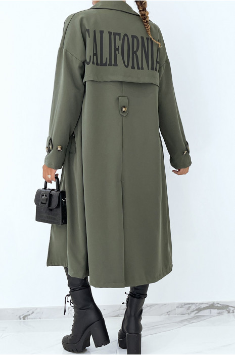 Long trench kaki hyper tendance à inscription "California" - 1