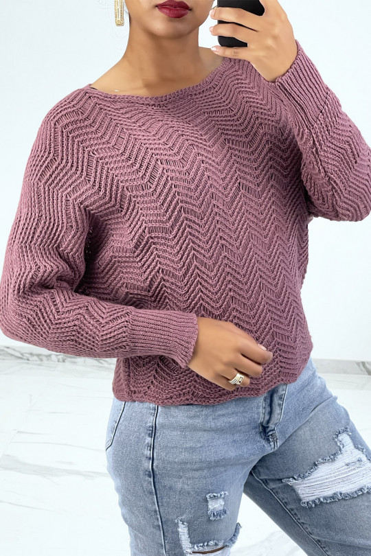 Fuschia sweater with batwing sleeves and knit patterns - 1