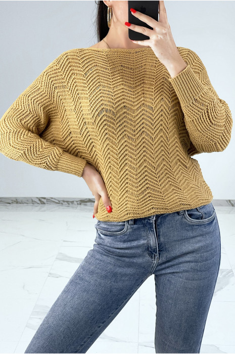Pull camel à manches chauve-souris et motifs en maille - 3