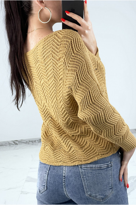 Pull camel à manches chauve-souris et motifs en maille - 5
