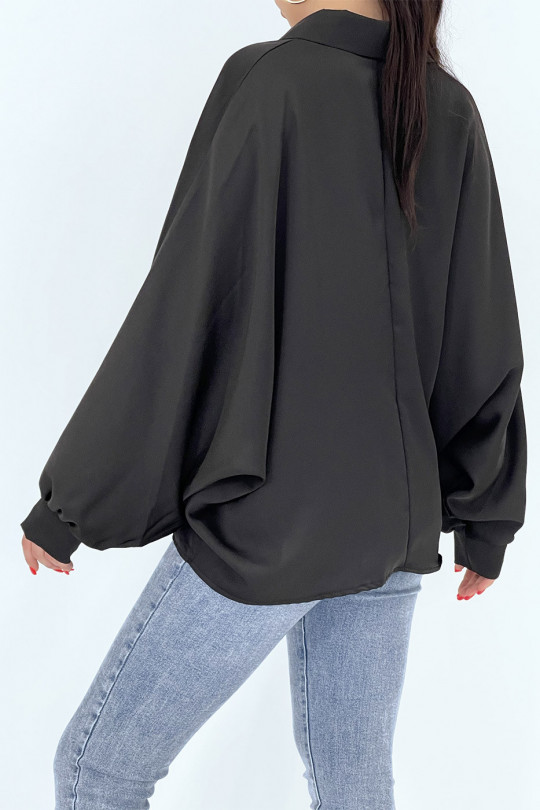 Oversized satin black shirt with batwing sleeves - 6