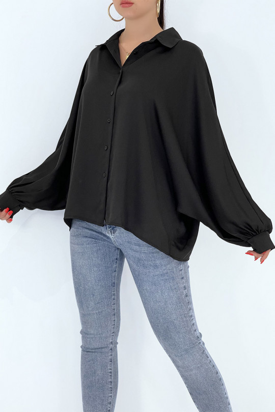 Oversized satin black shirt with batwing sleeves - 5
