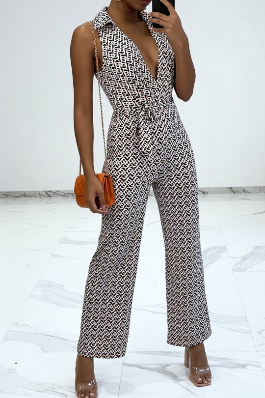 Pink Printed Stretch Bodycon Jumpsuit - 1