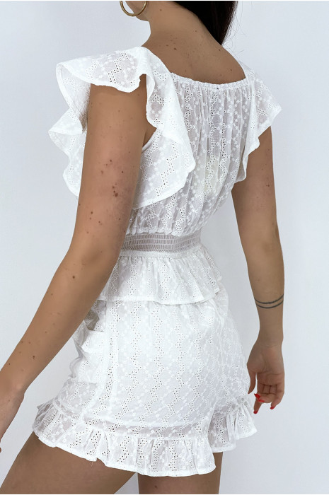 White playsuit with ruffles and bohemian-style openwork details - 4