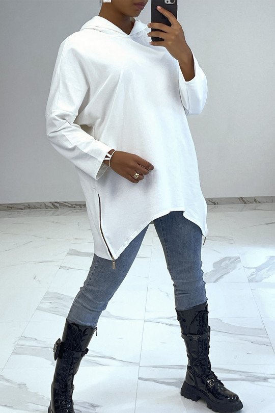 Wit sweatshirt met capuchon met asymmetrische en losse stijl met zijsluiting - 1