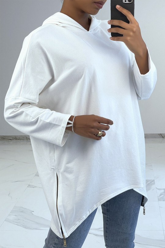 Wit sweatshirt met capuchon met asymmetrische en losse stijl met zijsluiting - 3