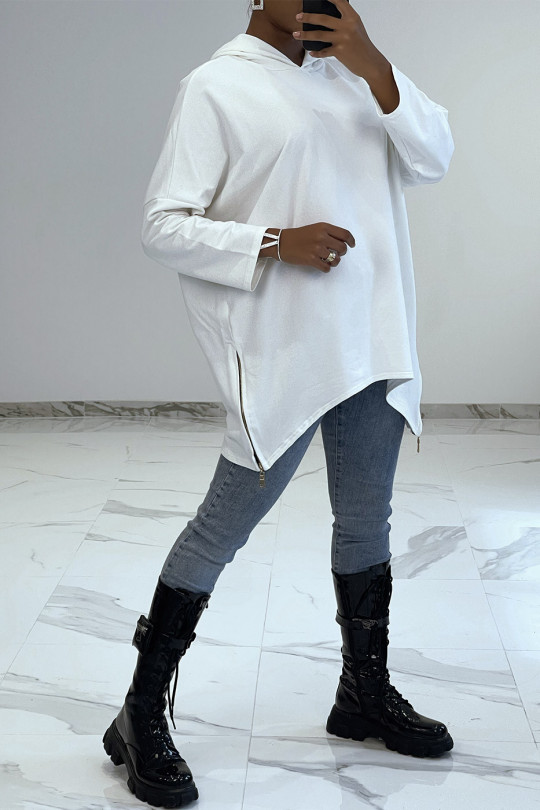 Wit sweatshirt met capuchon met asymmetrische en losse stijl met zijsluiting - 4