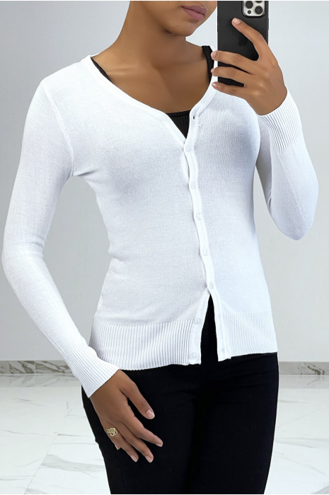 Gilet classique blanc col V moulant et stretch - 1
