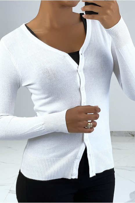 Gilet classique blanc col V moulant et stretch - 3