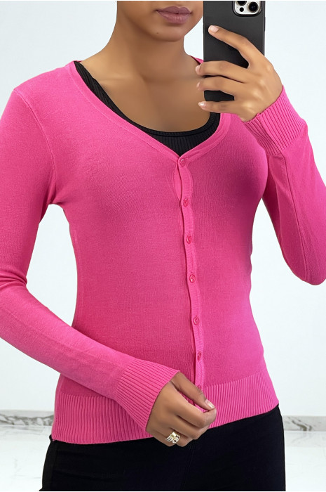 Klassiek fuchsia nauwsluitend en stretch vest met V-hals - 1