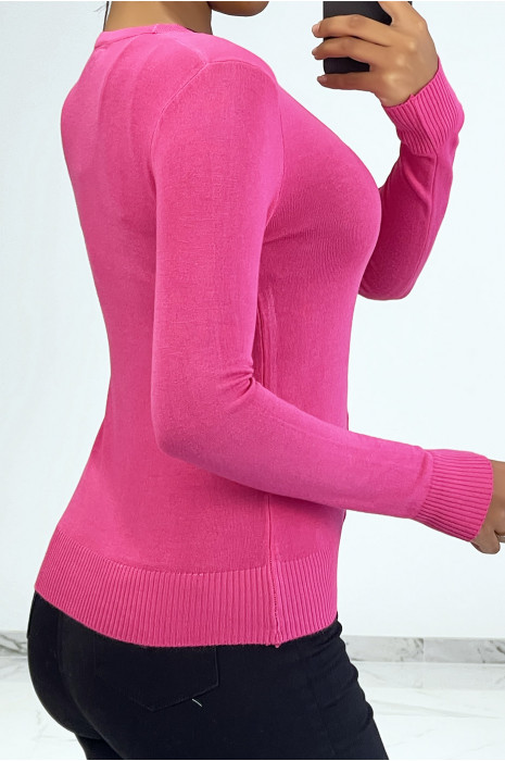 Gilet classique fuchsia col V moulant et stretch - 3