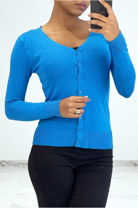 Gilet classique indigo col V moulant et stretch - 2