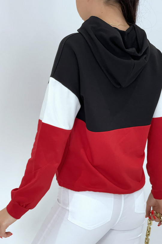 Rode driekleurige hoodie - 1