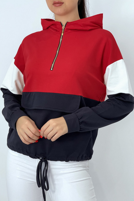 Red tricolor hoodie - 3