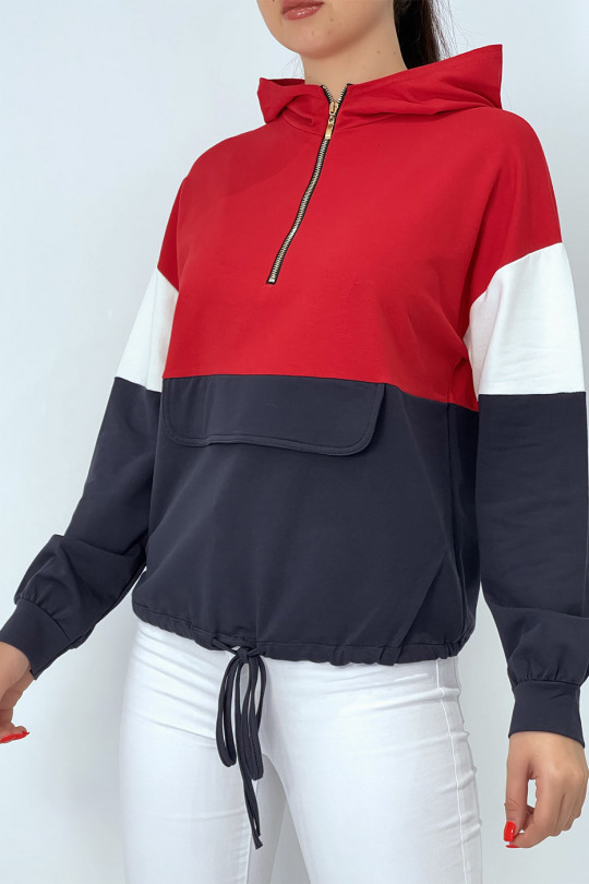 Red tricolor hoodie - 4