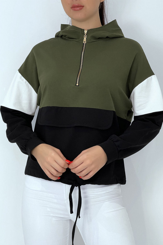 Khaki tricolor hoodie - 2