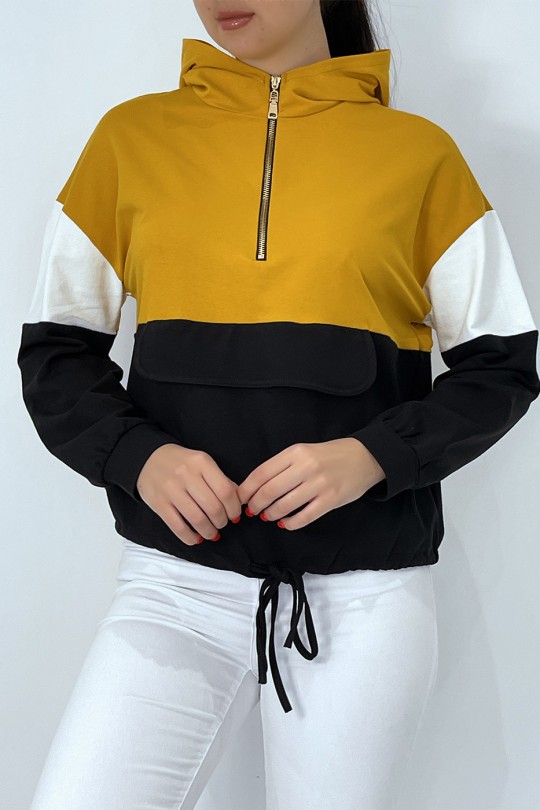 Mustard tricolor hoodie - 1