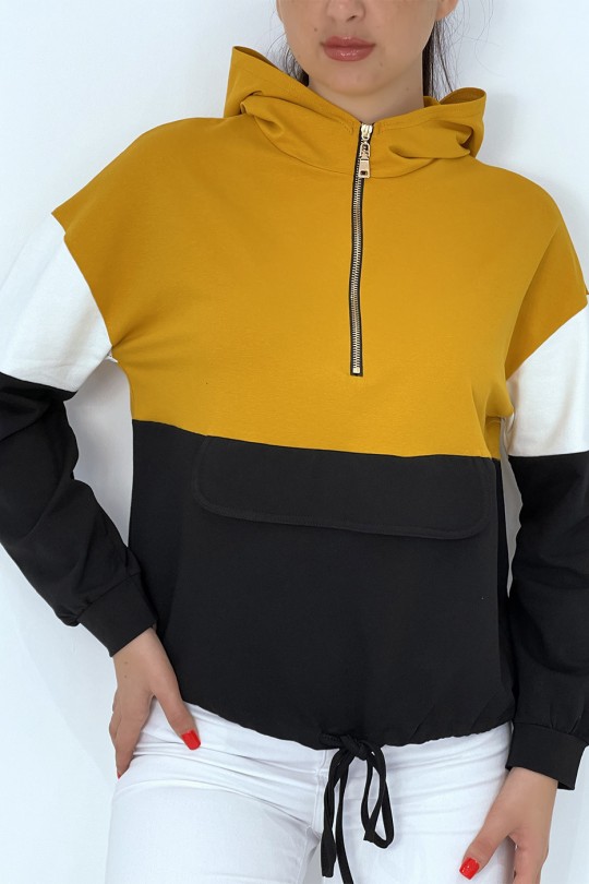 Mustard tricolor hoodie - 2