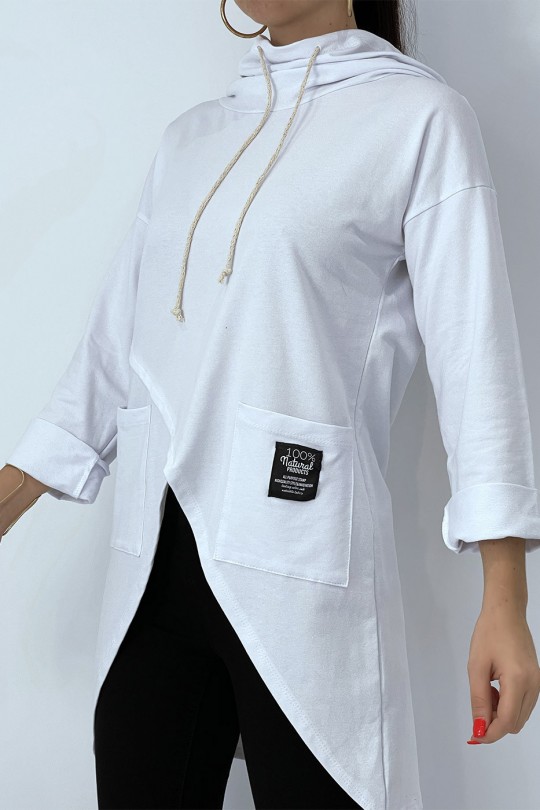Sweat à capuche oversize asymétrique blanc - 2