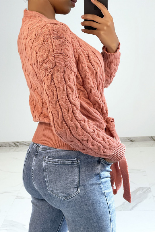 Coral cardigan in chunky knit wrap over heart - 1