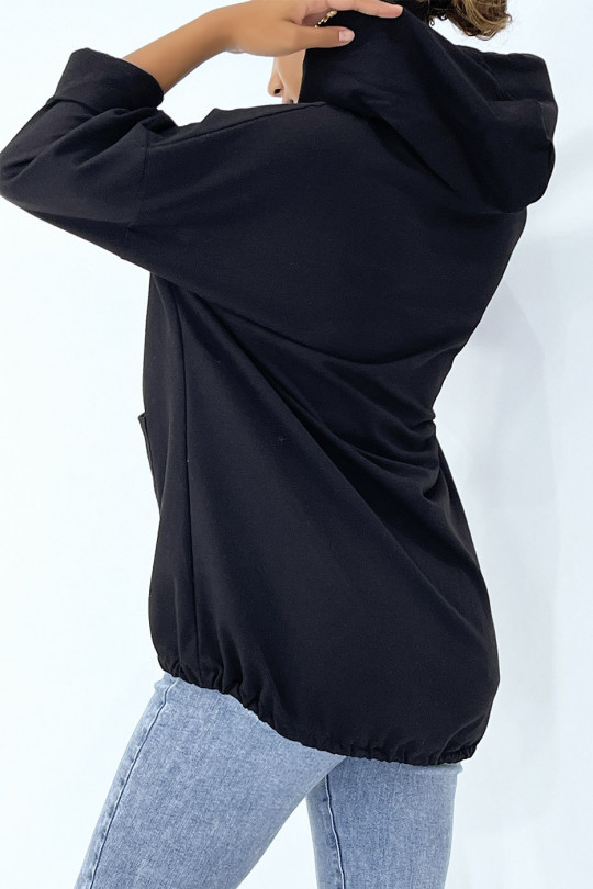 Gilet noir à capuche avec poches et lacet - 1