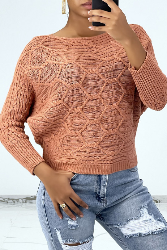 Coral bat-cut sweater in braided acrylic - 2